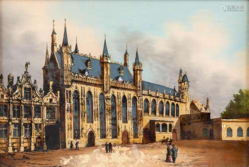 De Burg in Bruges, a reverse glass painting, 19th century. (...