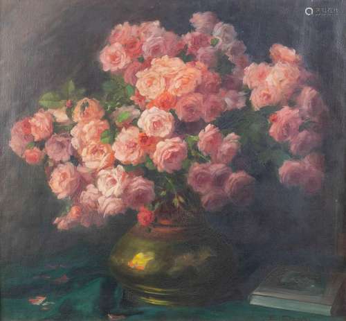 Emiel DEVOS (1886-1964) 'Flowers' oil on canvas. (W: 75 x H:...