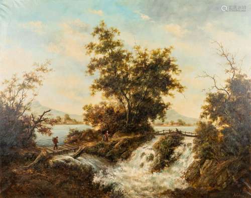 Arthur CALAME (1843-1919) 'The Waterfall', a painting oil on...