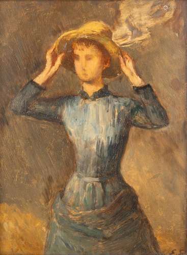 Eugène SMITS (1826-1912) 'Lady with a hat' oil on panel. (W:...