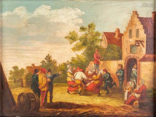 Party in the village, an antique painting, oil on panel. 19t...
