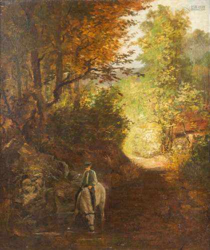 Signed H. Boulenger 'Rider in the Forest' oil on canvas. (W:...