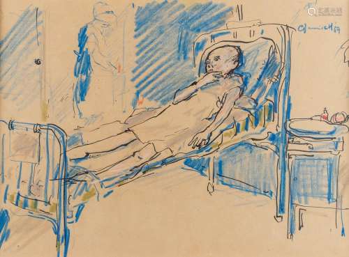 Godfried VERVISCH (1930-2014) 'ill in bed' a drawing on pape...