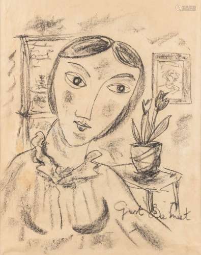 Gust DE SMET (1910-1986) 'Figurine' charchoal on paper. (W: ...