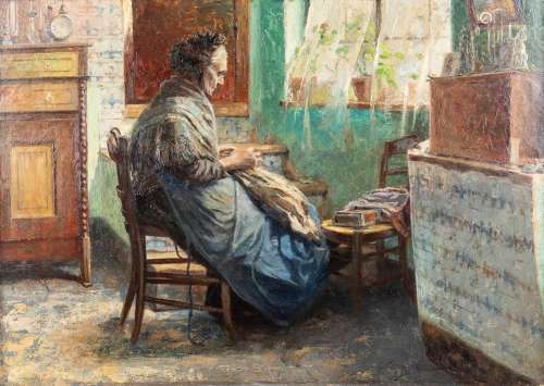Henri VAN MELLE (1859-1930) 'Interior scène' oil on canvas. ...