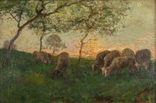 Hippolyte BOULENGER (1837-1874) 'Sheep under a tree' oil on ...