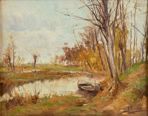 Isidore MEYERS (1836-1917) 'The Pond' oil on panel. (W: 35 x...