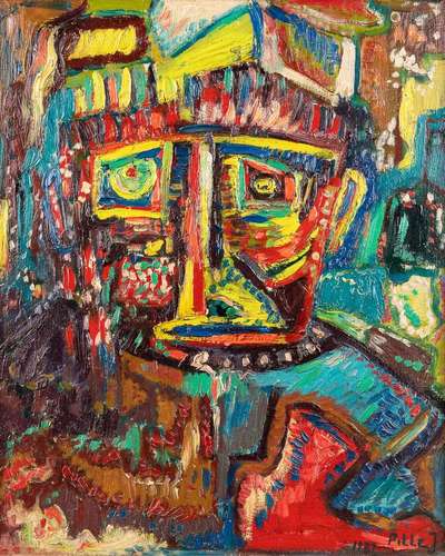 Jacques PILLE (1926-2002) 'Abstract Figurine' oil on baord. ...