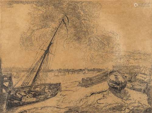 James ENSOR (1860-1949) 'Barques Echouées', an engraving. (W...