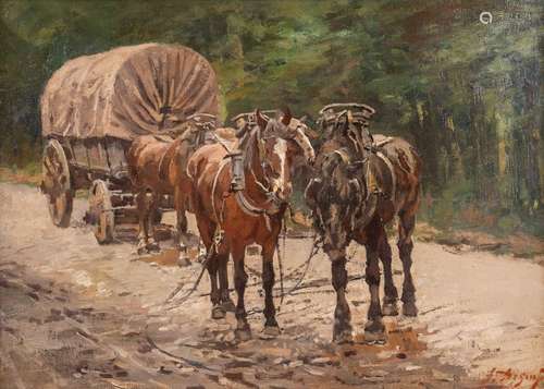 Jean DE GREEF (1784-1837) 'Horse Drawn Carriage' oil on canv...