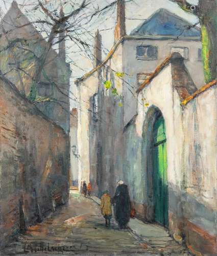 Léon MECHELAERE (1880-1964) 'Strostraat Brugge' oil on canva...