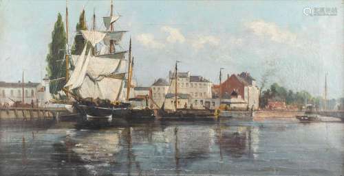 Léon VALCKENAERE (1853-1926)(attr) 'Zicht op de haven' een s...