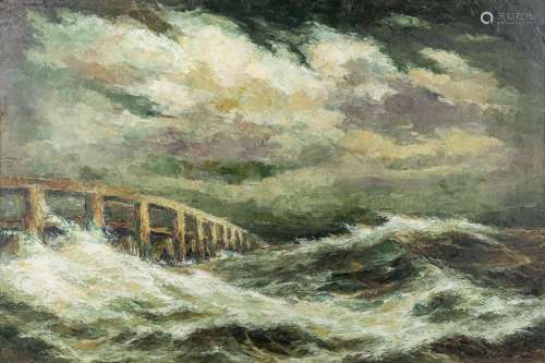 Luc KAISIN (1901-1963) 'Marine' oil on canvas. (W: 90 x H: 6...