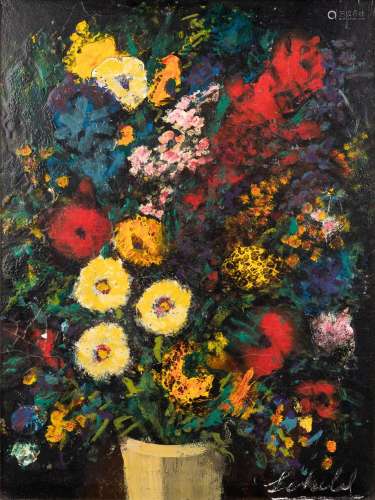 Maurice SCHELCK (1906-1987) 'Flower Vase' oil on board. (W: ...