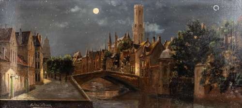 Neel VAN DEUREN (XIX-XX) 'Bruges by Night' oil on canvas. (W...
