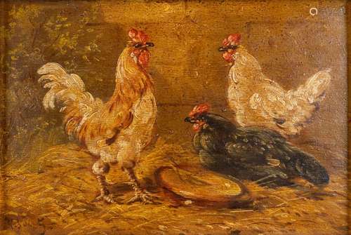 Paul SCHOUTEN (1860-1922) 'Chicken' oil on panel. (W: 24 x H...