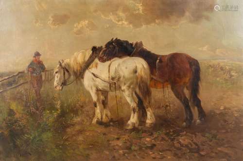 Henry SCHOUTEN (1857/64-1927) 'Brabant horses' oil on canvas...