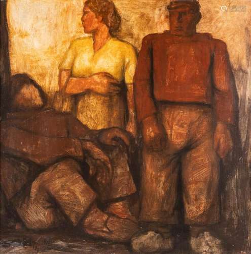 René DE PAUW (1887-1946) 'The Family' oil on panel. (W: 71 x...