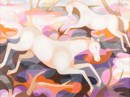 Senaka SENANAYAKE (1951) 'Horses At Sunset', oil on canvas, ...