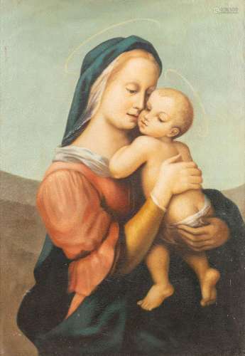 After Rafael 'Tempi Madonna', Madonna with child, oil on can...