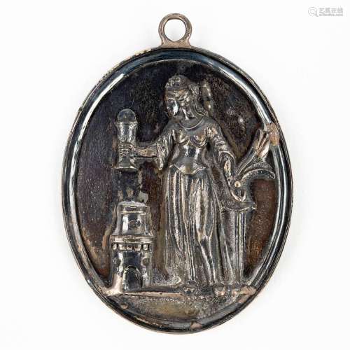 An oval pendant with an image of Saint Barbara. Silver, 18th...