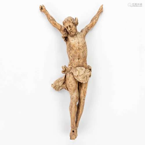 An antique wood sculptured corpus. 17th Century. (W: 38 x H:...