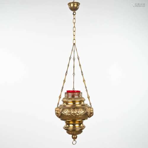 An antique sanctuary lamp / eternal light made of copper and...