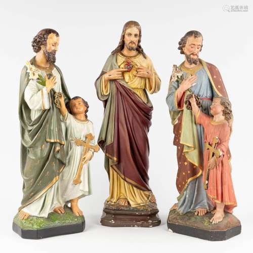 A collection of 3 holy figurines, made of plaster. (H: 66 cm...
