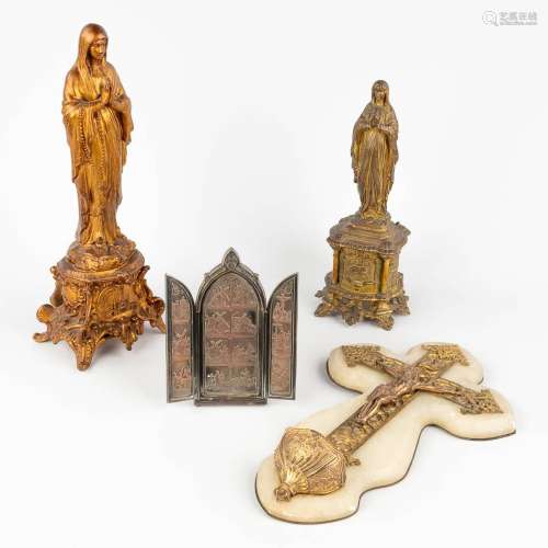 A collection of 4 religious items made of spelter and silver...