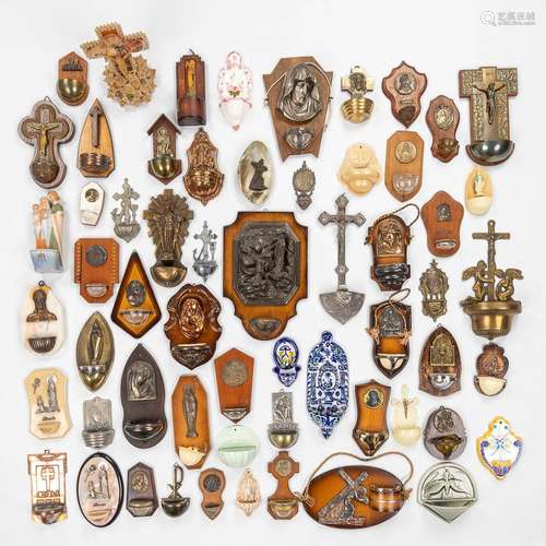 A large collection of holy water fonts, 59 pieces. 19th/20th...