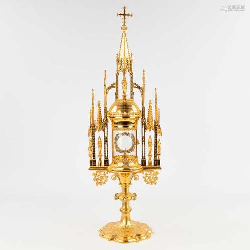 A Tower Monstrance, brass, gothic revival style. 20th C. (W:...