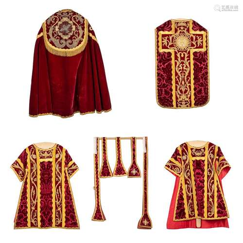 A Chasuble set consisting of a Roman Chasuble, Cope, Dalmati...