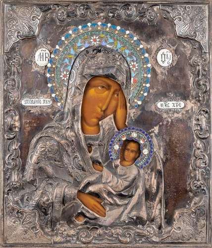 An Eastern-European icon, Madonna with child. Silver-plated ...