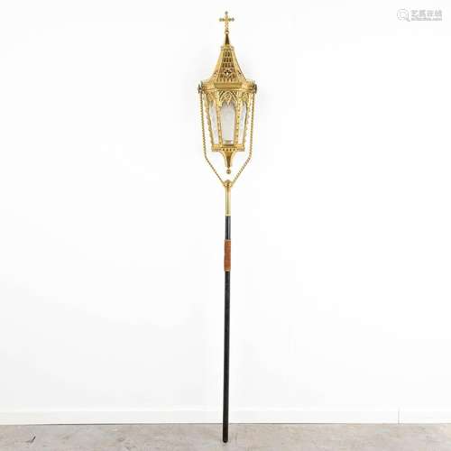 A procession lantern, brass in gothic revival style. Circa 1...