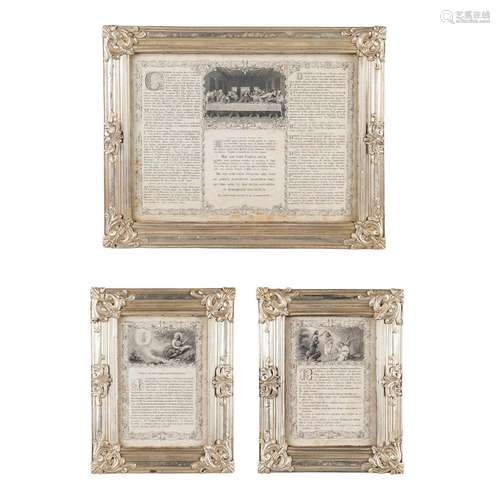 A set of 3 religious frames made of silver-plated metal. Cir...