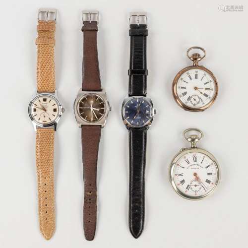 A set of 5 wrist- and pocket watches. Diane, Certina, Mutrix...