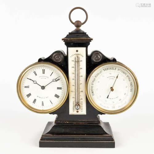 A table clock, barometer and thermometer. Made in France. 19...