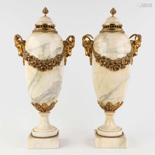 A pair of white marble cassolettes mounted with gilt bronze ...