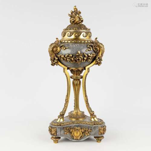 A large urn, grey marble and bronze in Louis XVI style. 19th...