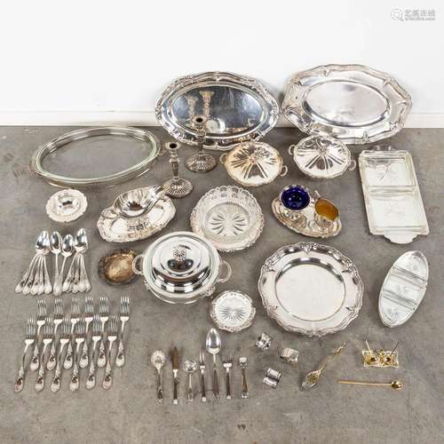 A collection of table accessories and serve ware, silver-pla...