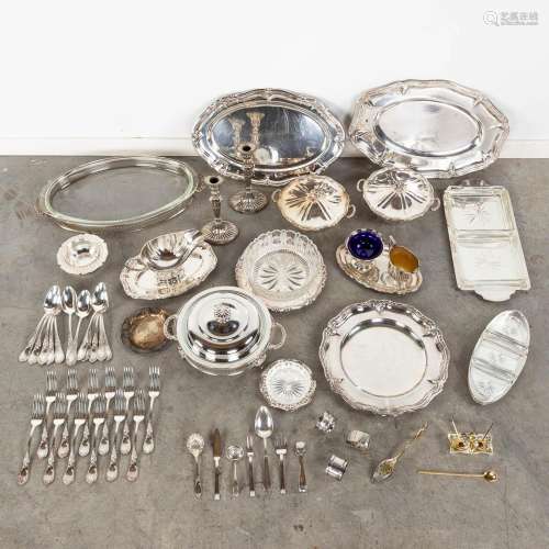 A collection of table accessories and serve ware, silver-pla...