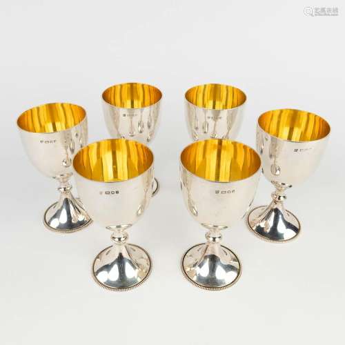 A set of 6 silver goblets, made by Trevor Towner in England,...