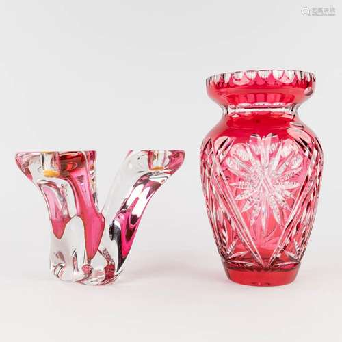 Val Saint Lambert, a candelabra and vase, made of red crysta...