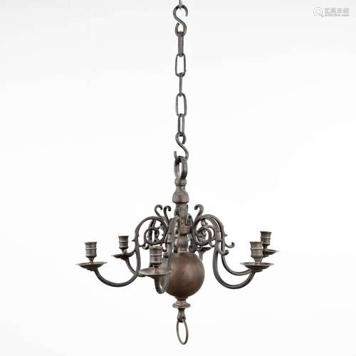 An antique Flemish candle chandelier, bronze. (H: 45 x D: 45...