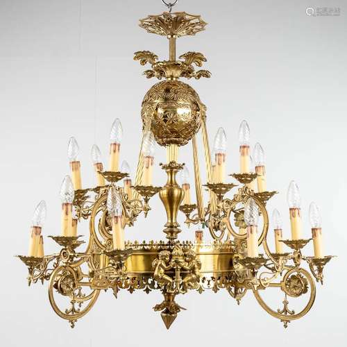 A large decorative chandelier, bronze, 20th C. (H: 95 x D: 9...