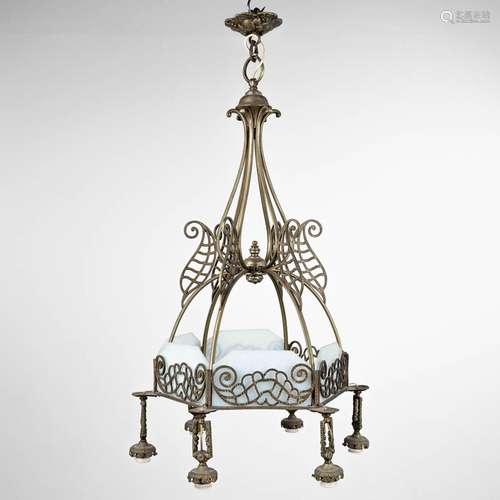 A chandelier made of wrought iron in art deco style. (H: 103...