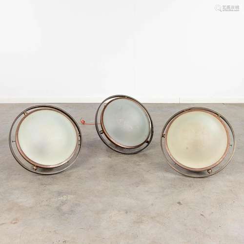 A collection of 3 industrial lamps, copper and glass. The fi...