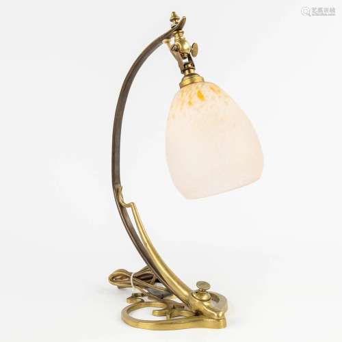 Schneider, a pate de verre lampshade mounted on a bronze tab...