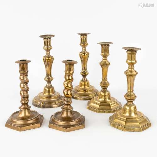 A collection of 3 pairs of candlesticks, 19th Century. (H: 2...