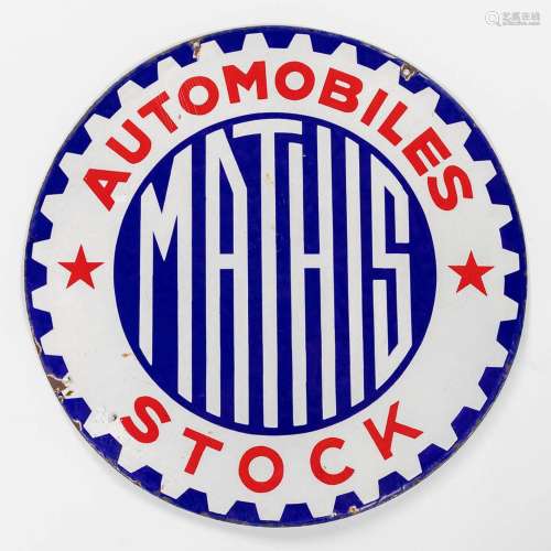 Automobiles Mathis Stock, a double-sided enamel plate. (D: 7...